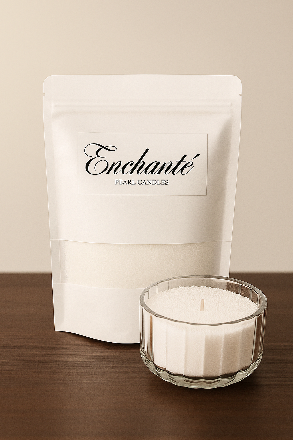 Świeca perłowa Enchante 500g +  unikalny świecznik